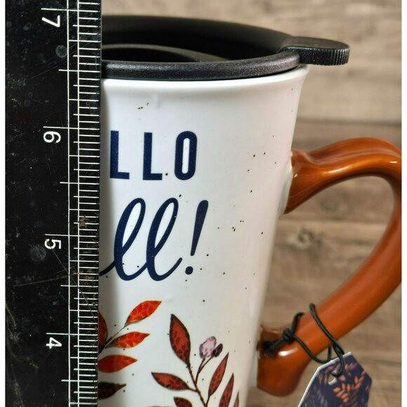 NWT Hello Fall! by Sheffield Home 6.5" Tall Fall Ceramic Travel Mug With Lid - Picture 9 of 11